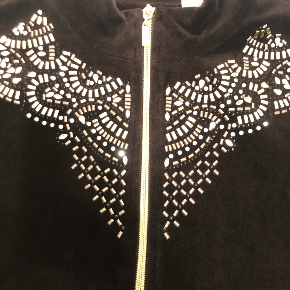 NEW Zenergy by Chico's Brown Velour w/Gold & Crystals Zip Up Track Jacket 2/12 - Picture 2 of 5